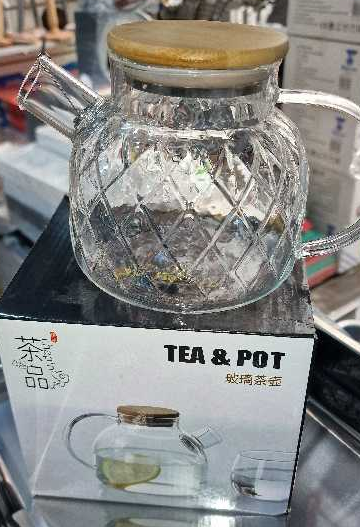 Чайник стеклянный с деревянной крышкой TEA  POT