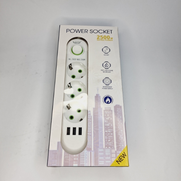 Cетевой удлинитель Lucky Hawk, 4 розетки, 3 usb, шнур 2 метра  в/кор