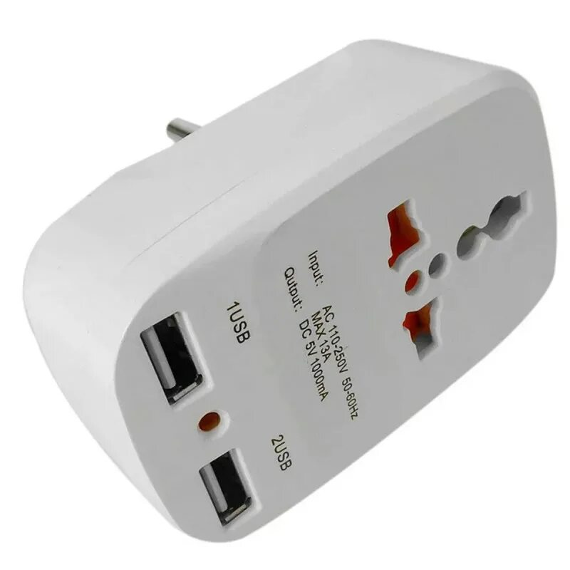 Тройник разветвитель электрический для розетки в сеть 2 USB