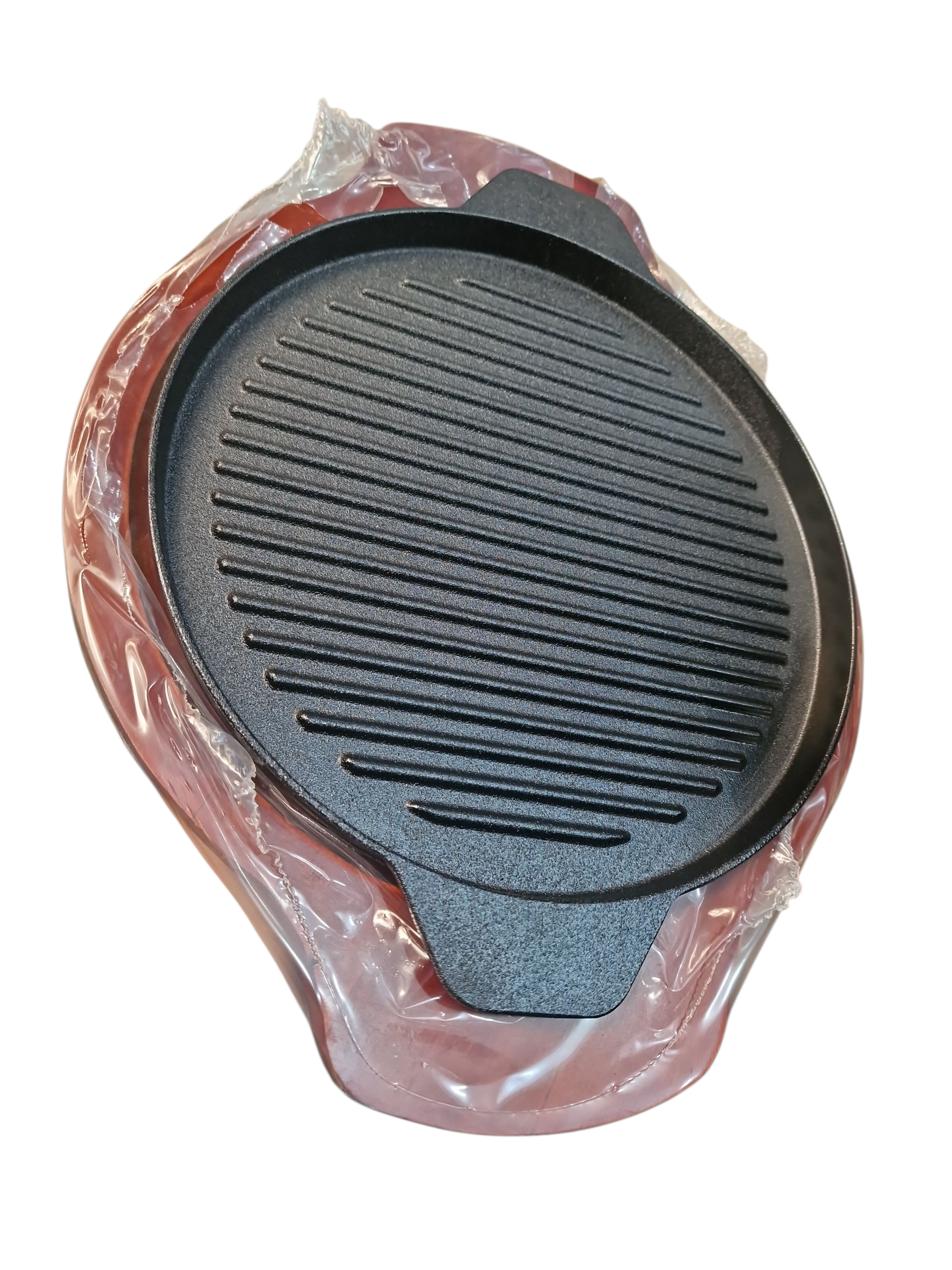 Сковородка-гриль чугунная с деревянные подставка 26см (TB2250)