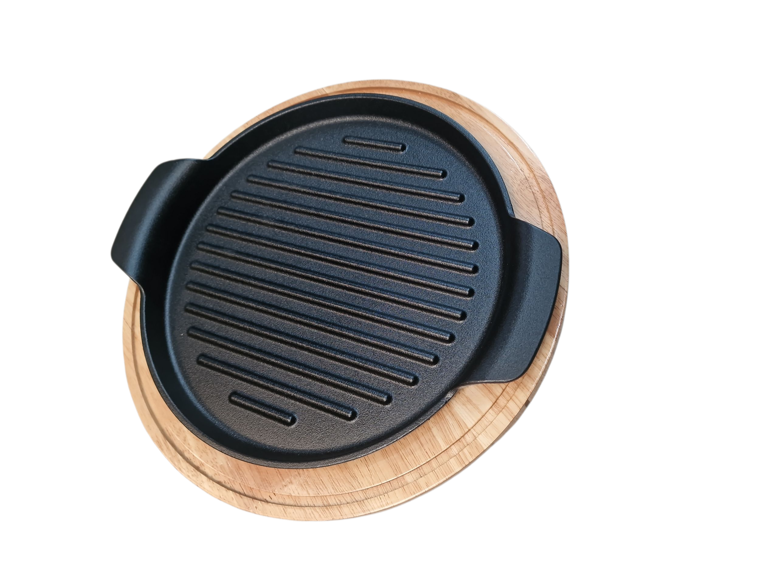 Сковородка-гриль чугунная с деревянные подставка 27см (DL2727)