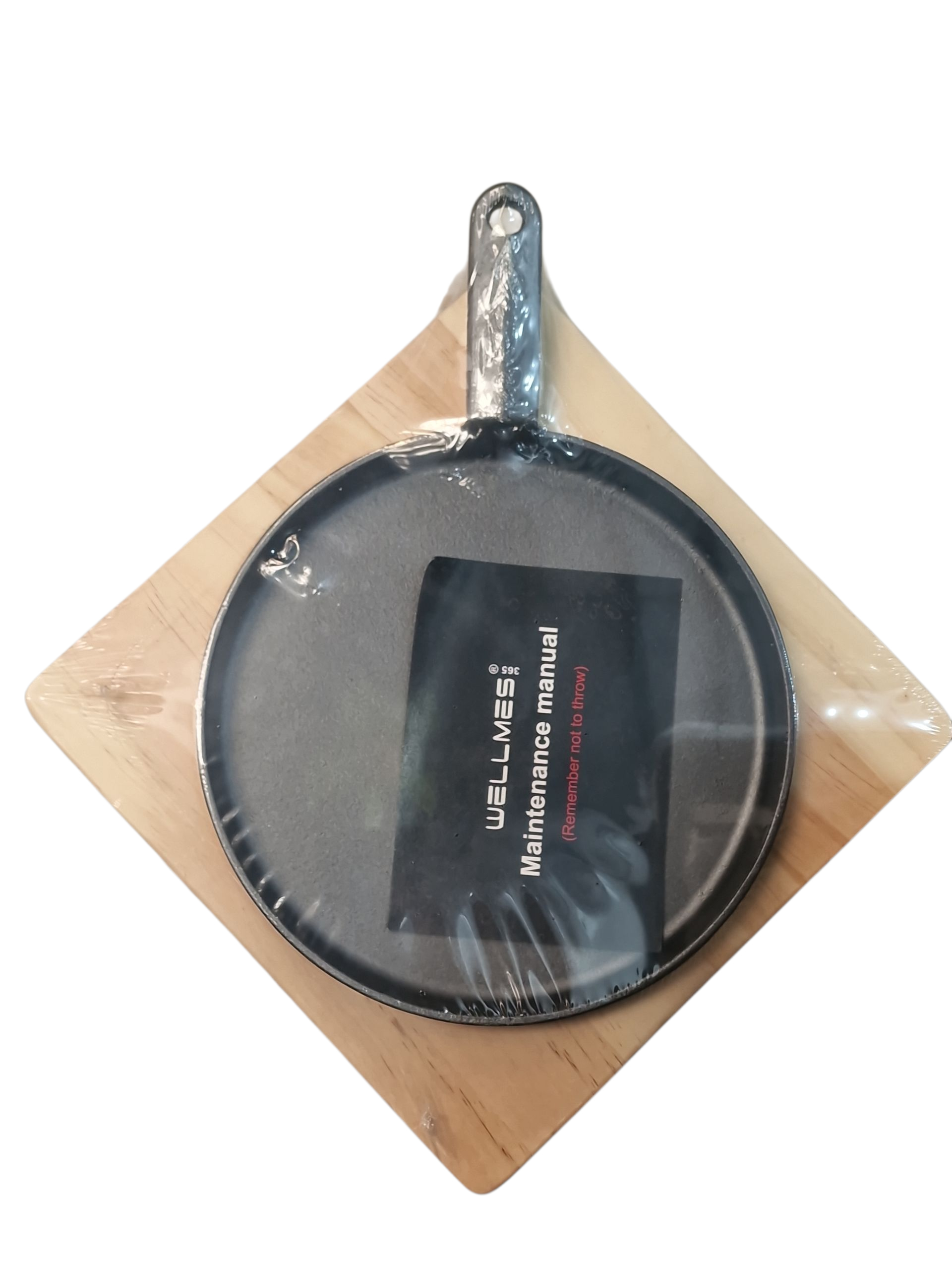 Сковородка чугунная с деревянные подставка WELMES .22см