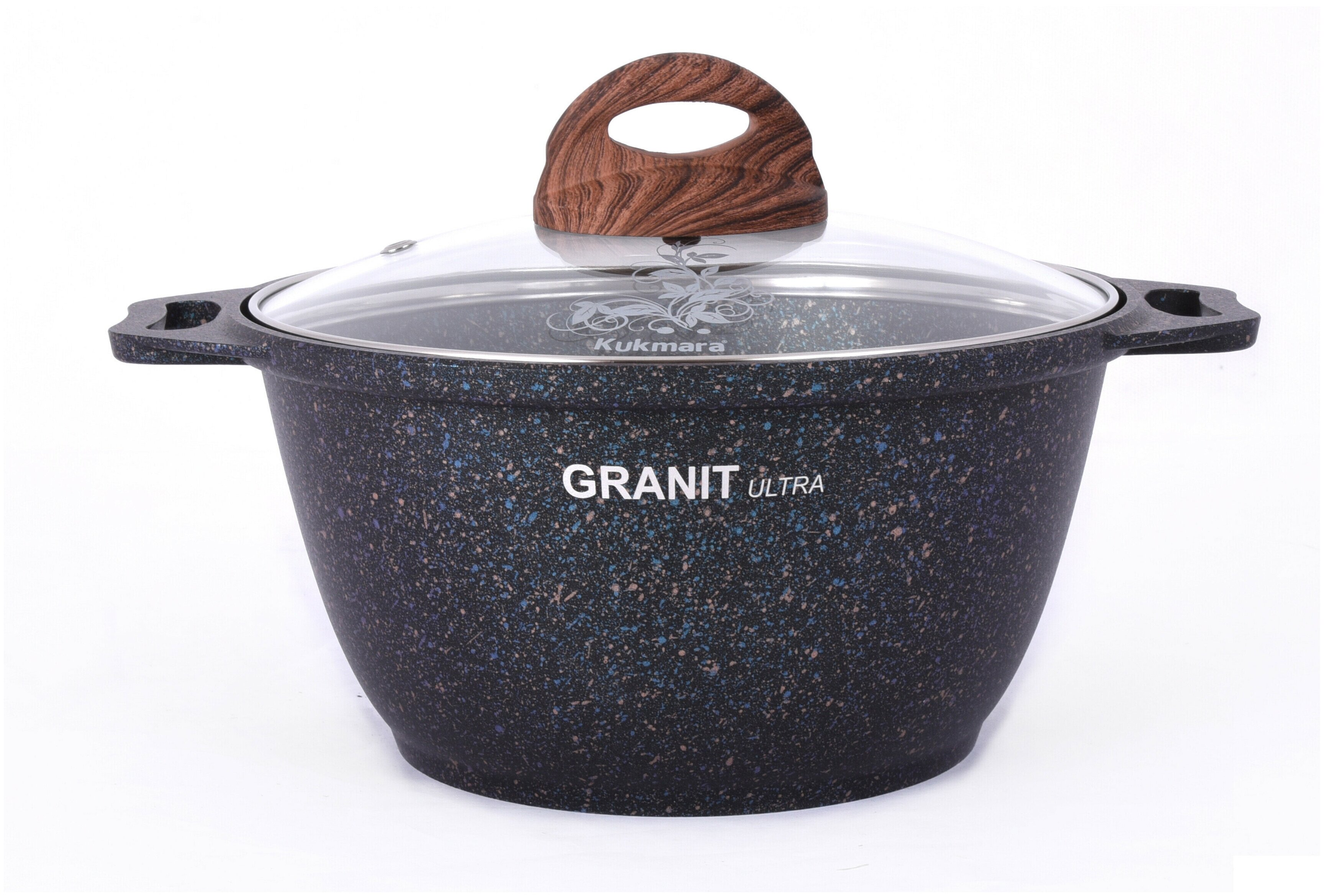 Кастрюля а/пр литая 3,0л стекл/кр Granit ultra blue ТМ KUKMARA