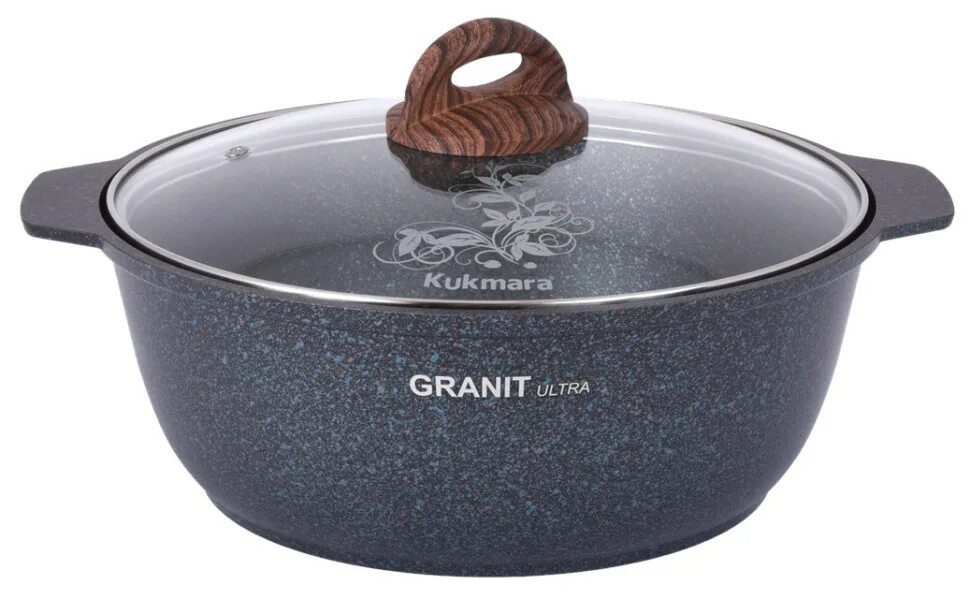 Кастрюля-жаровня а/пр литая 4,0л стекл/кр Granit ultra blue ТМ KUKMARA