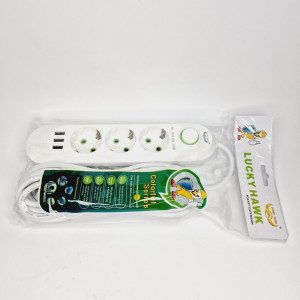 Cетевой удлинитель Lucky Hawk, 4 розетки, 3 usb, шнур 7 метра.