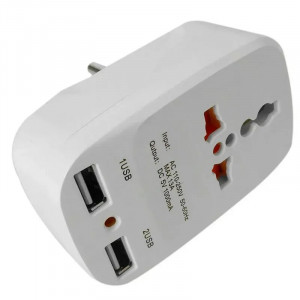Тройник разветвитель электрический для розетки в сеть 2 USB