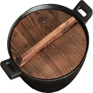 Казан чугунная с деревянный крышка S42-15л