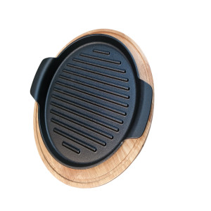 Сковородка-гриль чугунная с деревянные подставка 25см (DL2525)