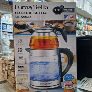 Чайник электр с стеклянный подсветкой,2.2л+ заварочный 800мл.LumaBella